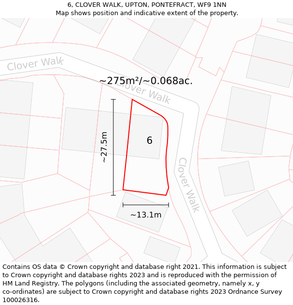 6, CLOVER WALK, UPTON, PONTEFRACT, WF9 1NN: Plot and title map