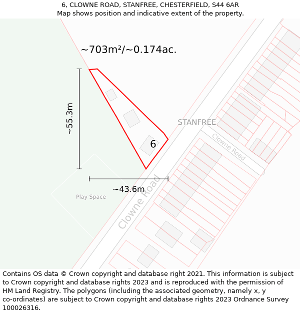 6, CLOWNE ROAD, STANFREE, CHESTERFIELD, S44 6AR: Plot and title map