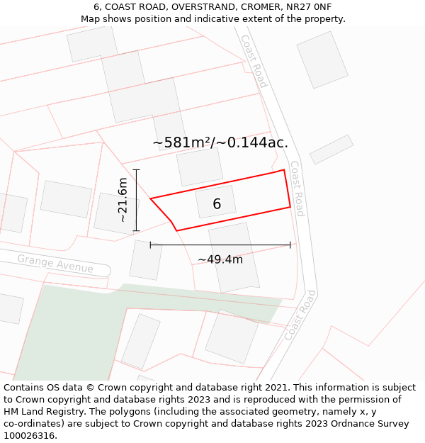 6, COAST ROAD, OVERSTRAND, CROMER, NR27 0NF: Plot and title map