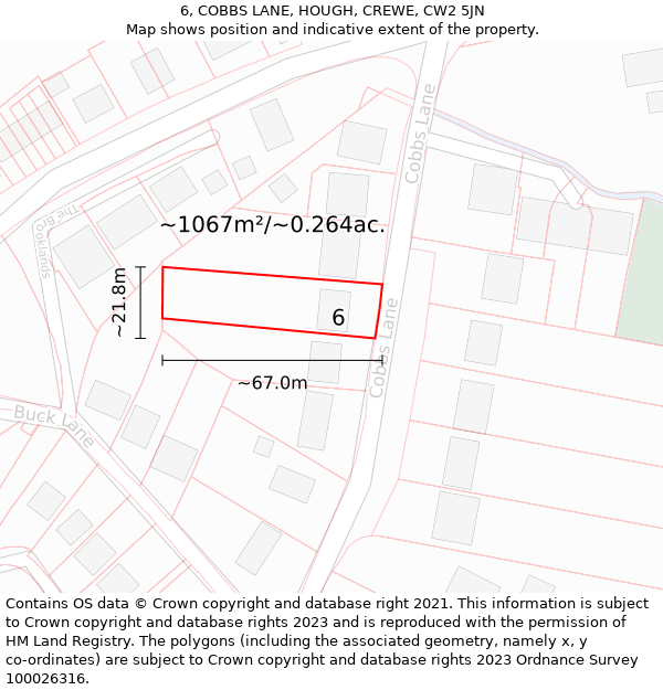 6, COBBS LANE, HOUGH, CREWE, CW2 5JN: Plot and title map