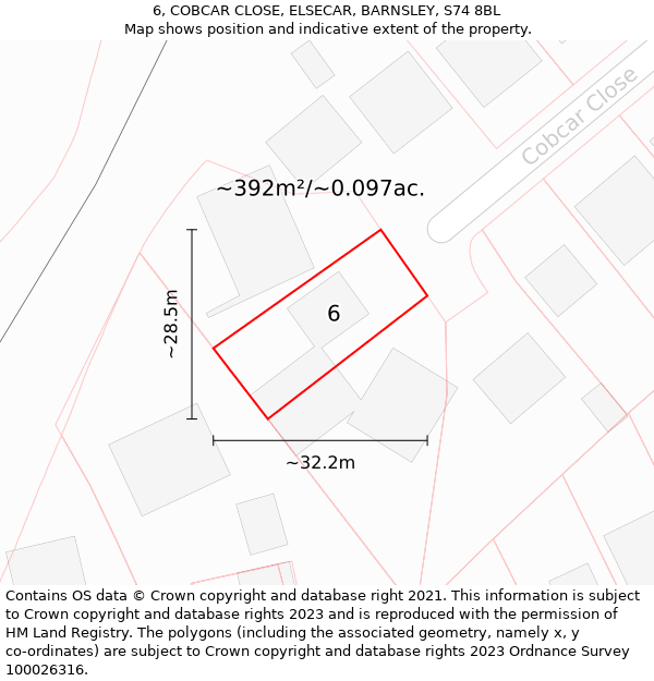 6, COBCAR CLOSE, ELSECAR, BARNSLEY, S74 8BL: Plot and title map