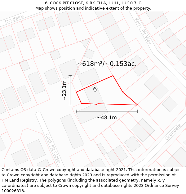 6, COCK PIT CLOSE, KIRK ELLA, HULL, HU10 7LG: Plot and title map