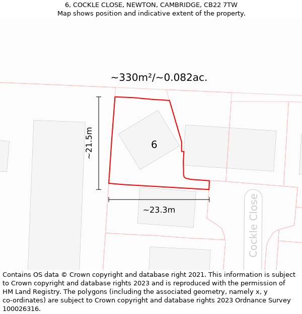 6, COCKLE CLOSE, NEWTON, CAMBRIDGE, CB22 7TW: Plot and title map