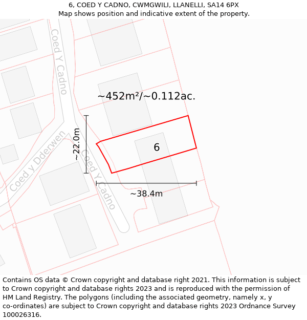 6, COED Y CADNO, CWMGWILI, LLANELLI, SA14 6PX: Plot and title map