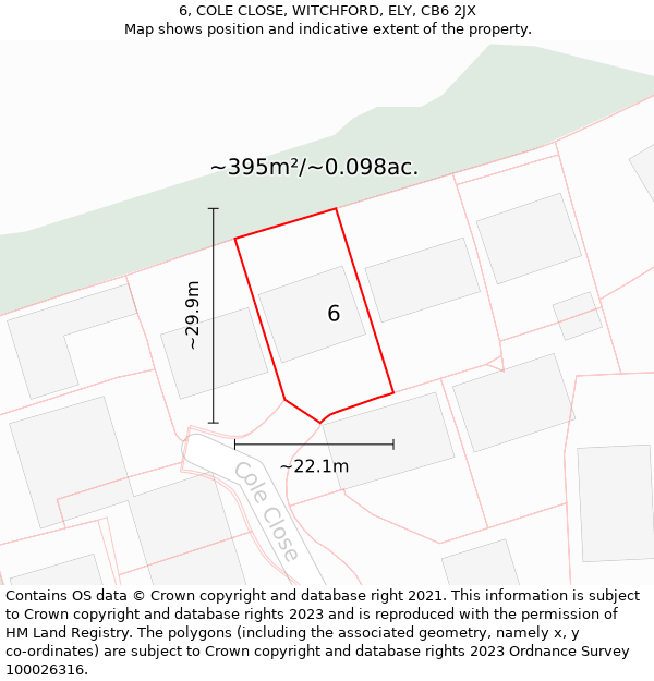 6, COLE CLOSE, WITCHFORD, ELY, CB6 2JX: Plot and title map