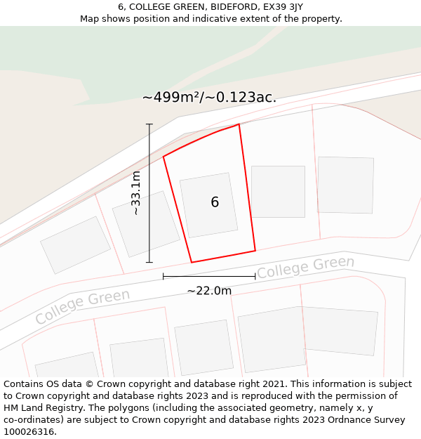 6, COLLEGE GREEN, BIDEFORD, EX39 3JY: Plot and title map