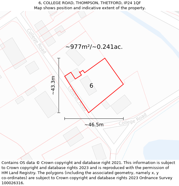 6, COLLEGE ROAD, THOMPSON, THETFORD, IP24 1QF: Plot and title map