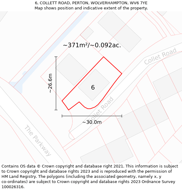 6, COLLETT ROAD, PERTON, WOLVERHAMPTON, WV6 7YE: Plot and title map