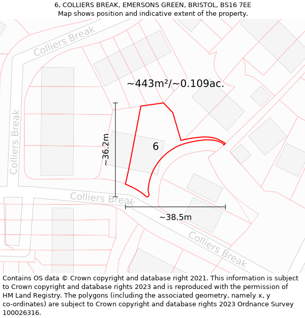 6, COLLIERS BREAK, EMERSONS GREEN, BRISTOL, BS16 7EE: Plot and title map