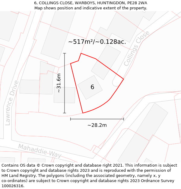 6, COLLINGS CLOSE, WARBOYS, HUNTINGDON, PE28 2WA: Plot and title map