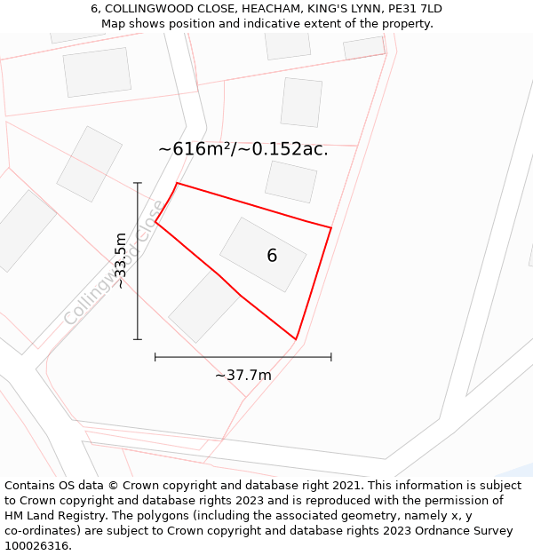 6, COLLINGWOOD CLOSE, HEACHAM, KING'S LYNN, PE31 7LD: Plot and title map