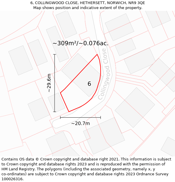 6, COLLINGWOOD CLOSE, HETHERSETT, NORWICH, NR9 3QE: Plot and title map