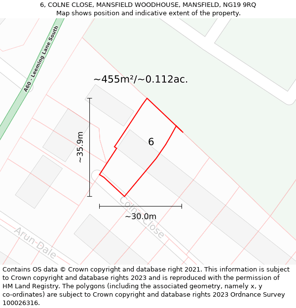 6, COLNE CLOSE, MANSFIELD WOODHOUSE, MANSFIELD, NG19 9RQ: Plot and title map