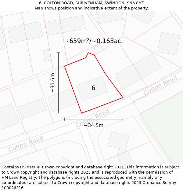 6, COLTON ROAD, SHRIVENHAM, SWINDON, SN6 8AZ: Plot and title map