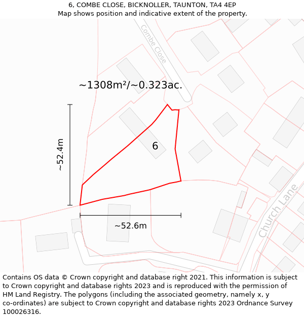 6, COMBE CLOSE, BICKNOLLER, TAUNTON, TA4 4EP: Plot and title map