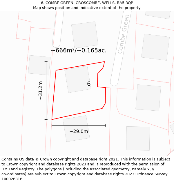 6, COMBE GREEN, CROSCOMBE, WELLS, BA5 3QP: Plot and title map