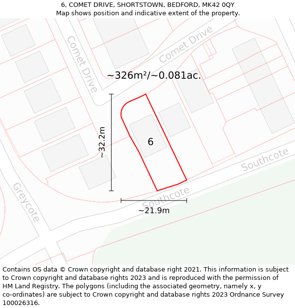 6, COMET DRIVE, SHORTSTOWN, BEDFORD, MK42 0QY: Plot and title map