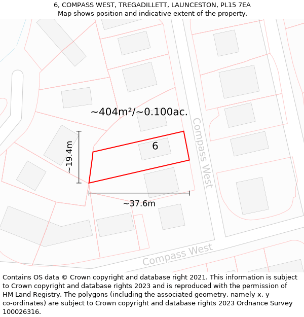 6, COMPASS WEST, TREGADILLETT, LAUNCESTON, PL15 7EA: Plot and title map