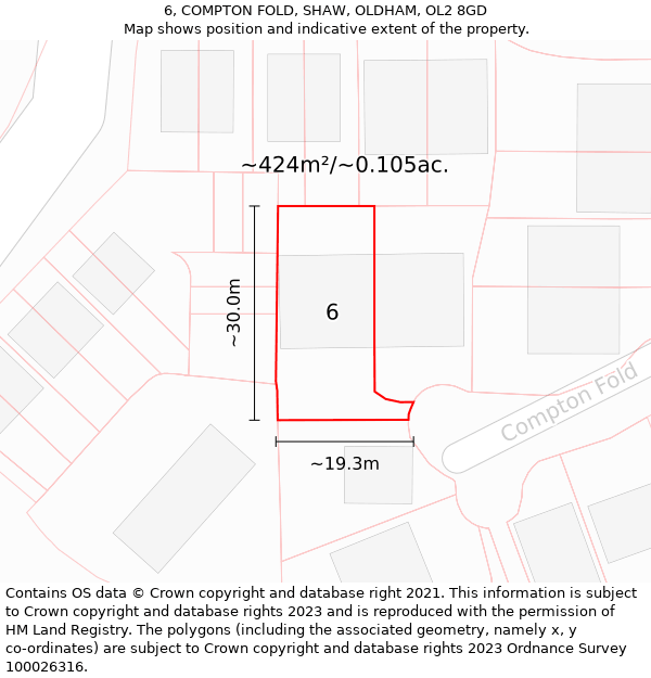 6, COMPTON FOLD, SHAW, OLDHAM, OL2 8GD: Plot and title map