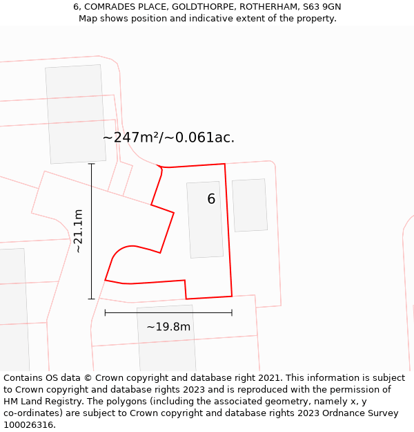 6, COMRADES PLACE, GOLDTHORPE, ROTHERHAM, S63 9GN: Plot and title map