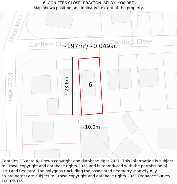 6, CONIFERS CLOSE, BRAYTON, SELBY, YO8 9RE: Plot and title map