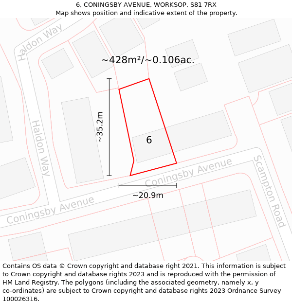 6, CONINGSBY AVENUE, WORKSOP, S81 7RX: Plot and title map