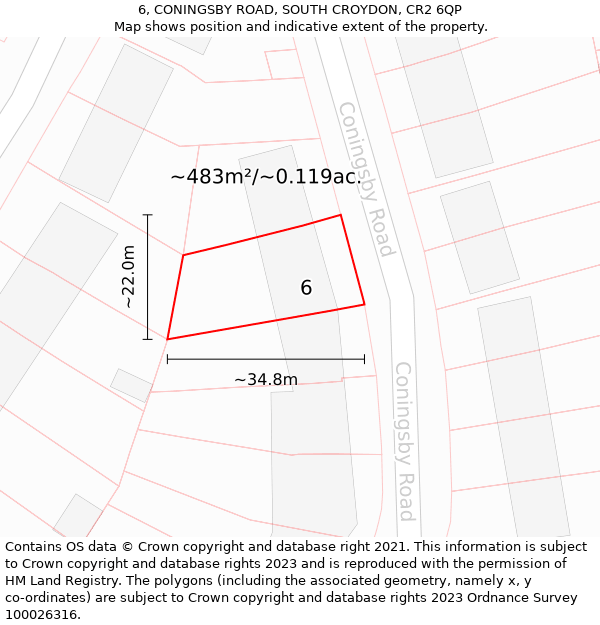 6, CONINGSBY ROAD, SOUTH CROYDON, CR2 6QP: Plot and title map