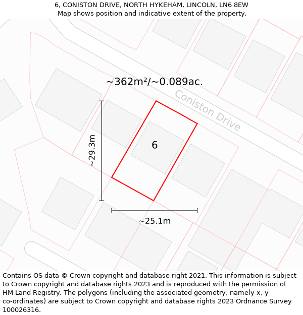 6, CONISTON DRIVE, NORTH HYKEHAM, LINCOLN, LN6 8EW: Plot and title map