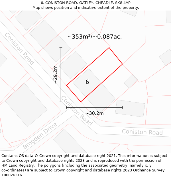 6, CONISTON ROAD, GATLEY, CHEADLE, SK8 4AP: Plot and title map