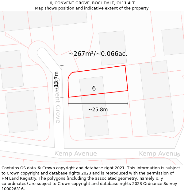 6, CONVENT GROVE, ROCHDALE, OL11 4LT: Plot and title map