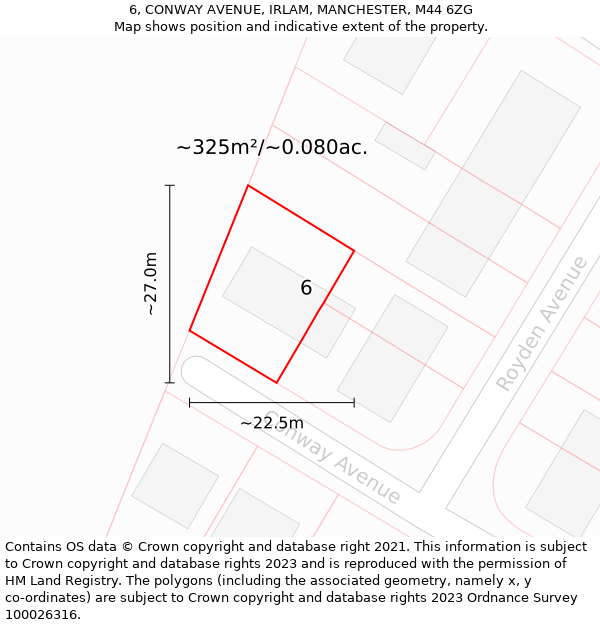 6, CONWAY AVENUE, IRLAM, MANCHESTER, M44 6ZG: Plot and title map