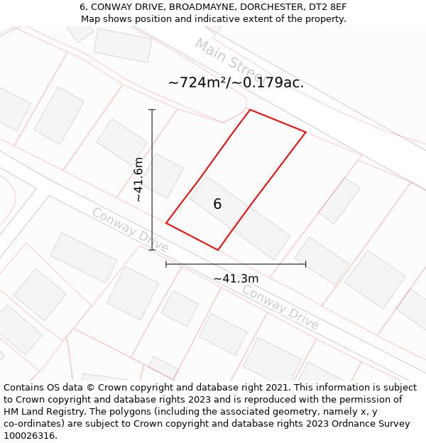 6, CONWAY DRIVE, BROADMAYNE, DORCHESTER, DT2 8EF: Plot and title map
