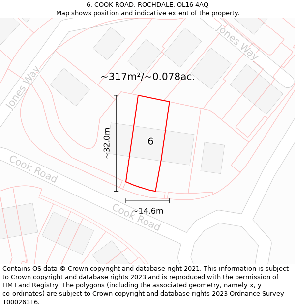 6, COOK ROAD, ROCHDALE, OL16 4AQ: Plot and title map