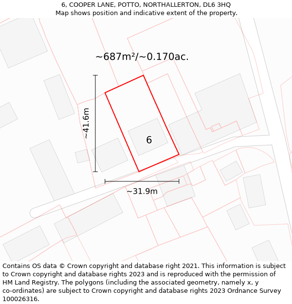 6, COOPER LANE, POTTO, NORTHALLERTON, DL6 3HQ: Plot and title map