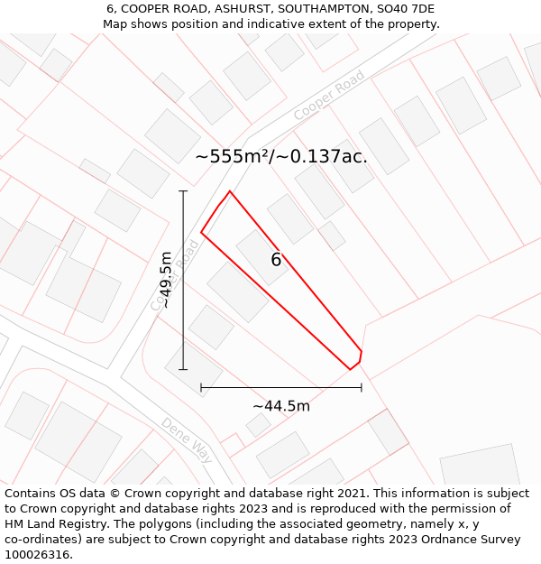 6, COOPER ROAD, ASHURST, SOUTHAMPTON, SO40 7DE: Plot and title map