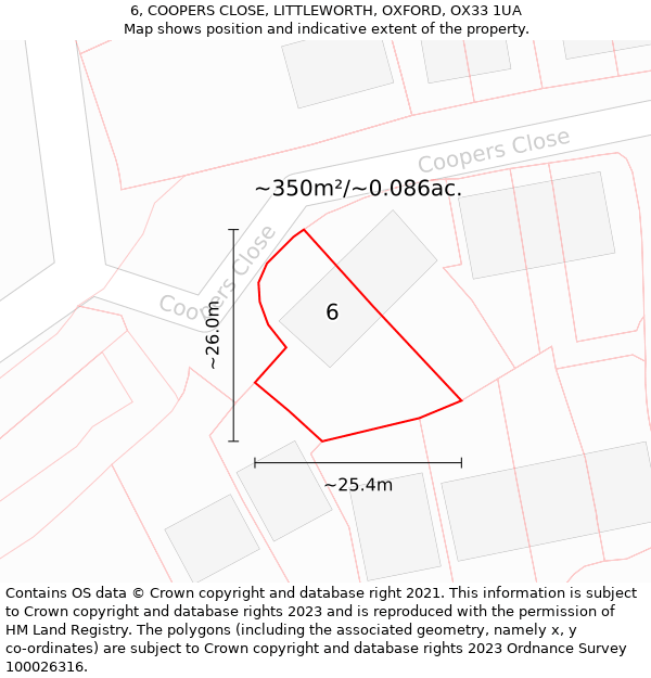 6, COOPERS CLOSE, LITTLEWORTH, OXFORD, OX33 1UA: Plot and title map