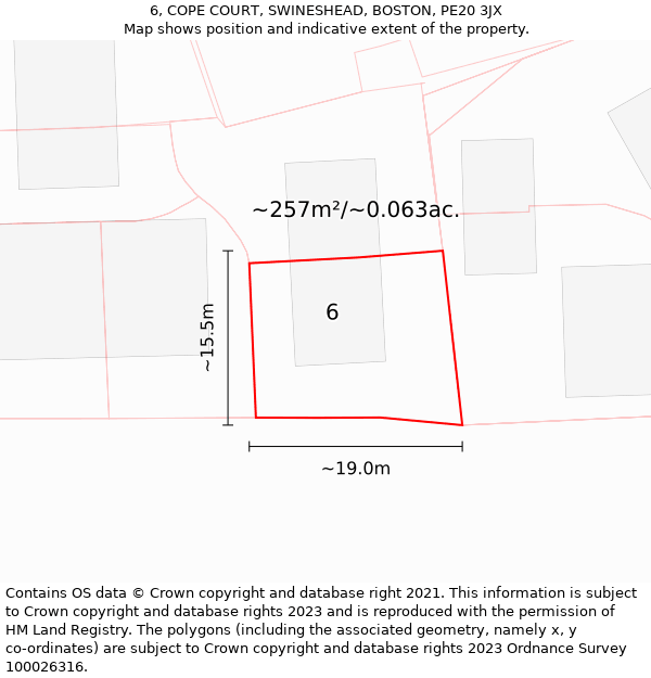 6, COPE COURT, SWINESHEAD, BOSTON, PE20 3JX: Plot and title map