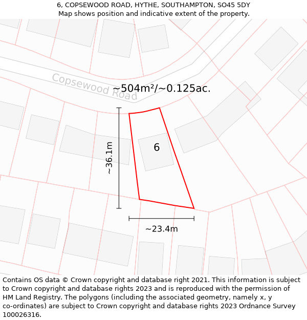 6, COPSEWOOD ROAD, HYTHE, SOUTHAMPTON, SO45 5DY: Plot and title map