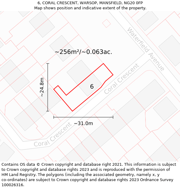 6, CORAL CRESCENT, WARSOP, MANSFIELD, NG20 0FP: Plot and title map