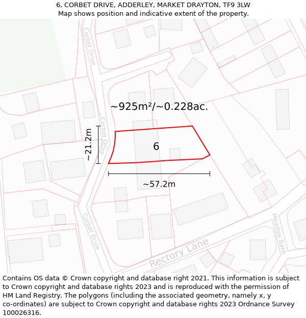 6, CORBET DRIVE, ADDERLEY, MARKET DRAYTON, TF9 3LW: Plot and title map