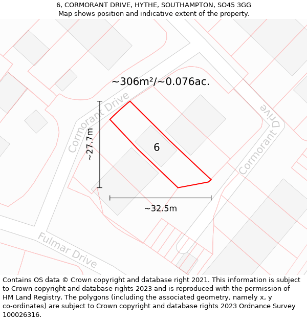 6, CORMORANT DRIVE, HYTHE, SOUTHAMPTON, SO45 3GG: Plot and title map