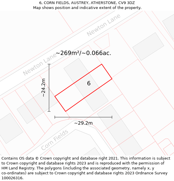 6, CORN FIELDS, AUSTREY, ATHERSTONE, CV9 3DZ: Plot and title map