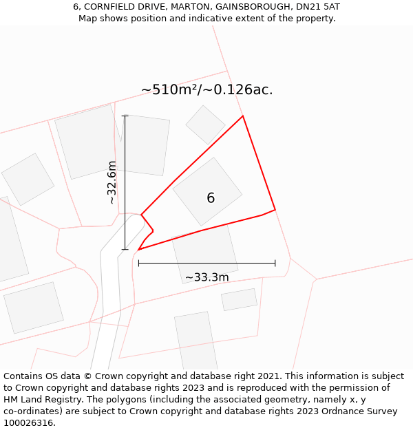 6, CORNFIELD DRIVE, MARTON, GAINSBOROUGH, DN21 5AT: Plot and title map