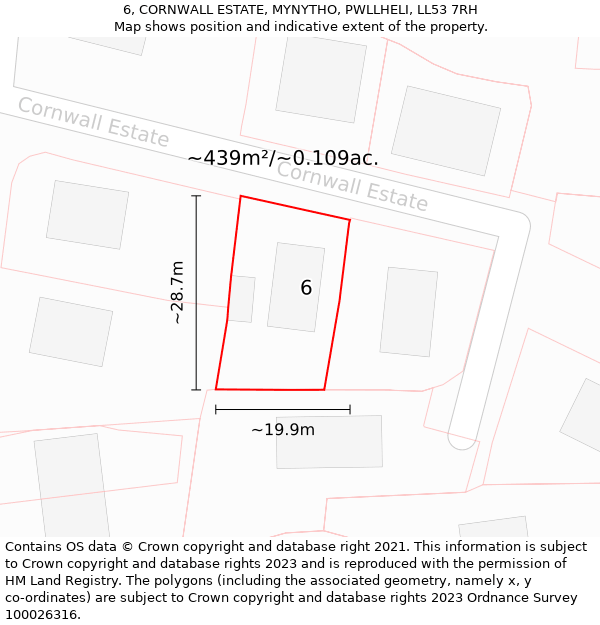 6, CORNWALL ESTATE, MYNYTHO, PWLLHELI, LL53 7RH: Plot and title map