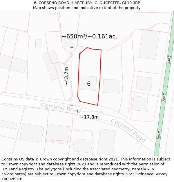 6, CORSEND ROAD, HARTPURY, GLOUCESTER, GL19 3BP: Plot and title map