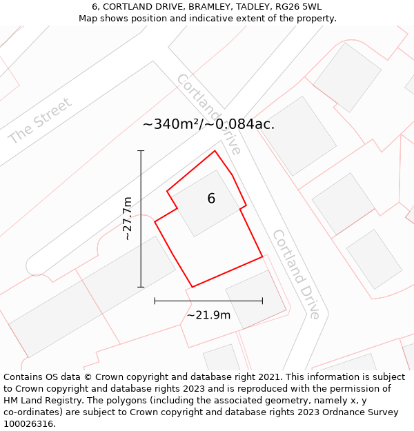 6, CORTLAND DRIVE, BRAMLEY, TADLEY, RG26 5WL: Plot and title map