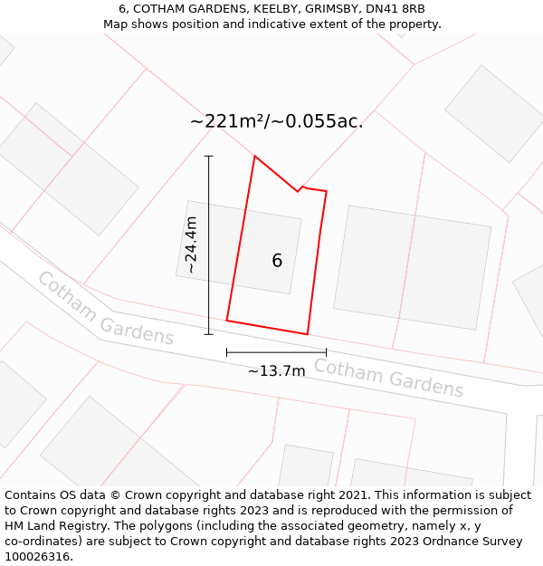 6, COTHAM GARDENS, KEELBY, GRIMSBY, DN41 8RB: Plot and title map