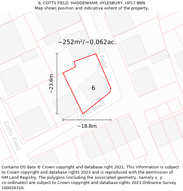 6, COTTS FIELD, HADDENHAM, AYLESBURY, HP17 8NN: Plot and title map