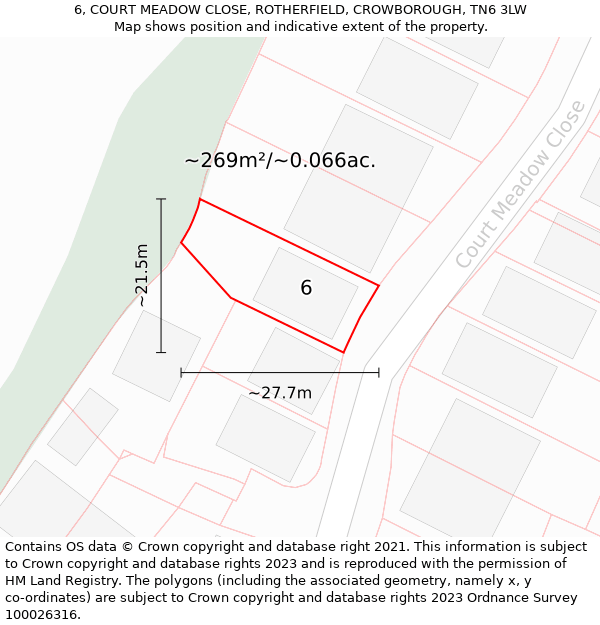 6, COURT MEADOW CLOSE, ROTHERFIELD, CROWBOROUGH, TN6 3LW: Plot and title map