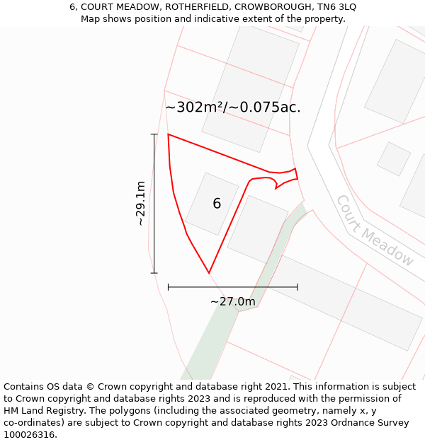 6, COURT MEADOW, ROTHERFIELD, CROWBOROUGH, TN6 3LQ: Plot and title map